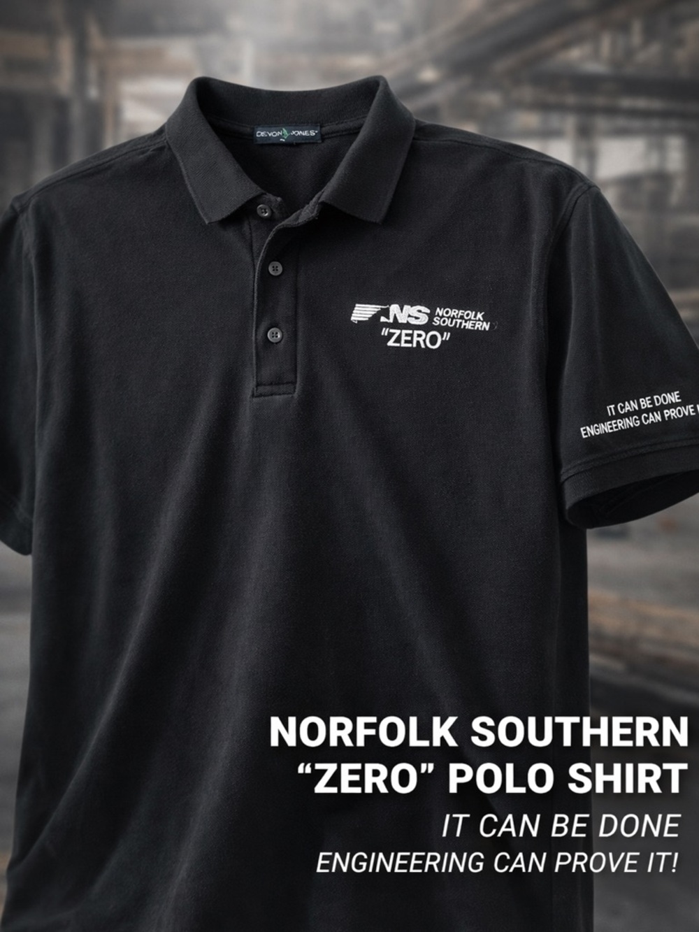 Norfolk Southern “ZERO” Polo Shirt Black Devon & Jones Railroad Workwear Polo XL